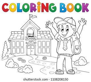 Coloring book happy pupil boy theme 2 - eps10 vector illustration.