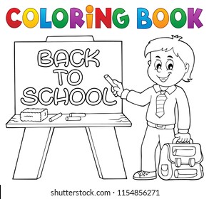 Coloring book happy pupil boy theme 5 - eps10 vector illustration.