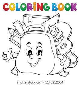Coloring book happy schoolbag topic - eps10 vector illustration.