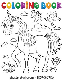 Coloring book happy unicorn topic 1 - eps10 vector illustration.