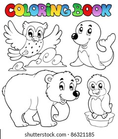 Coloring book happy winter animals - vector illustration.