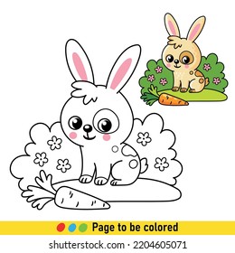 Coloring book with hare in cartoon style. Black and white illustration with animals for the development of children.