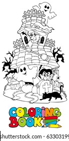 Coloring book with haunted house - vector illustration.