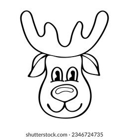 Coloring book head reindeer. Hand drawn line art illustration.