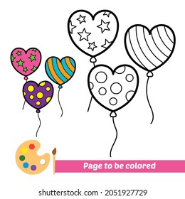 Coloring book, heart balloons vector image