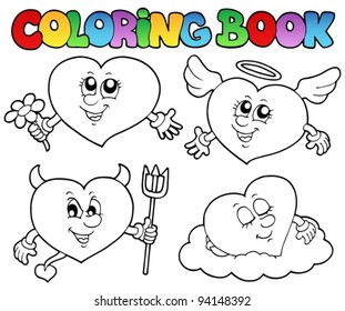 Coloring book hearts collection 2 - vector illustration.