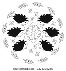 Coloring book with Hedgehog and, sticker. Vector illustration