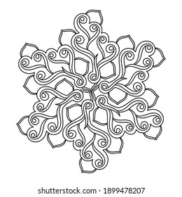 Farbbuch. Eine sechseckige Mandala mit einem ethnischen Muster. Handgezeichnete Vektorgrafik für Farbseiten