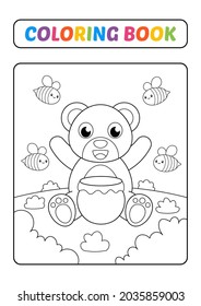 Coloring book, honey bear vector