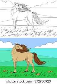 Coloring book with a horse and background