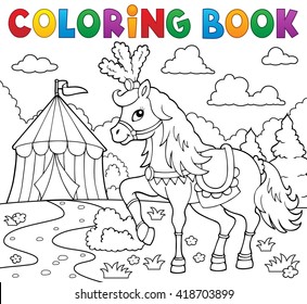 Coloring book horse near circus theme 1 - eps10 vector illustration.