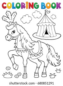 Coloring book horse near circus theme 2 - eps10 vector illustration.