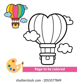 Coloring book, hot air balloon vector