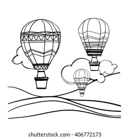Coloring book. Hot Air Balloons. Vector illustration