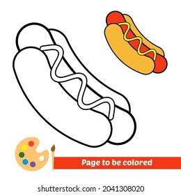 Libro de coloración, imagen vectorial de hot dog