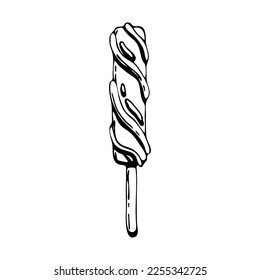 Coloring book ice cream. Fruit ice on a stick. Cold summer dessert. Hand drawn line art illustration. Coloring page for kids and adults.