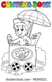 Coloring book and ice cream man    vector illustration 