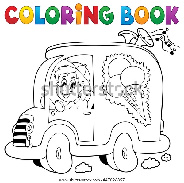 Coloring book ice cream man in car - eps10\
vector illustration.