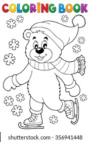 Coloring book ice skating bear - eps10 vector illustration.