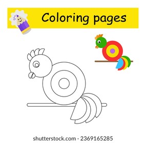 Coloring book. Illustration for children education. Cartoon parrot. Flat design.