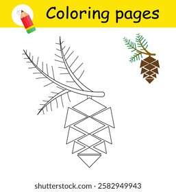 Coloring book. Illustration for children education. Cartoon pine cone. Flat design. 