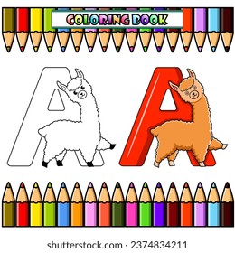 Coloring book, Illustration of A letter for Alpaca