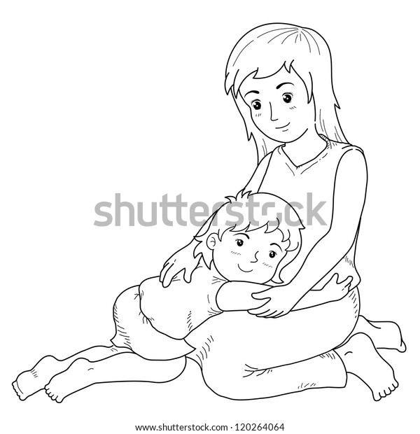 Coloring Book Illustration Mother Child Stock Vector (Royalty Free ...