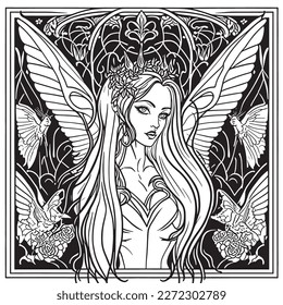 coloring book The image of a princess with a beautiful. Hand drawn princess zentangle and mandala style 