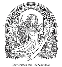 coloring book The image of a princess with a beautiful. Hand drawn princess zentangle and mandala style 