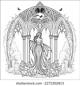 coloring book The image of a princess with a beautiful. Hand drawn princess zentangle and mandala style 