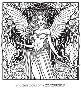 coloring book The image of a princess with a beautiful. Hand drawn princess zentangle and mandala style 