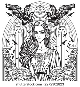 coloring book The image of a princess with a beautiful. Hand drawn princess zentangle and mandala style 