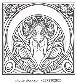 coloring book The image of a princess with a beautiful. Hand drawn princess zentangle and mandala style 