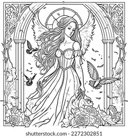 coloring book The image of a princess with a beautiful. Hand drawn princess zentangle and mandala style 