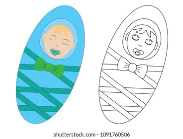 Coloring book. Infant newborn. Leisure activity for preschool children. Vector illustration.