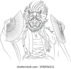 Coloring book japanese demon with fans vector