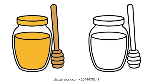 Coloring book of a jar of honey with a honey dipper on a white background vector illustration