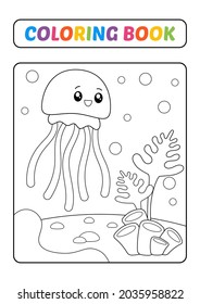 Coloring book, jellyfish vector image