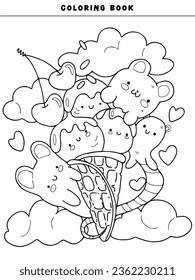 Coloring book kawaii funny  animals sweet cake  anime kawaii coloring page with cartoon characters 