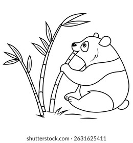 Coloring book kawaii panda waves from a rock bamboo. Adorable line art for coloring education kids