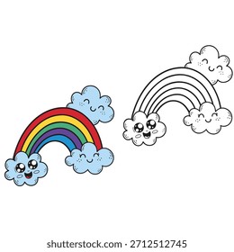 Libro para colorear para el Vector del arco iris del niño
