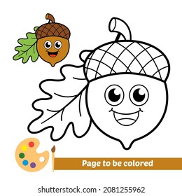 Coloring book for kids, acorn vector