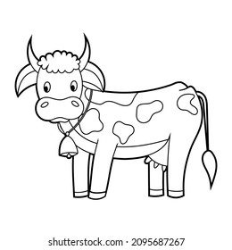 Coloring book for kids. An agricultural animal is a cow. Vector isolated on a white background.