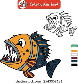 Livro de colorir para crianças pescador vetor