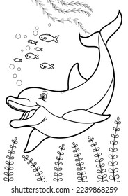 coloring book for kids, animals cartoons, undersea, underwater coloring book, ocean animals for coloring, cartoon coloring, and Outline vector illustration for children. Cute cartoon characters, Dolp