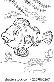 coloring book for kids, animals cartoons, undersea, underwater coloring book, ocean animals for coloring, cartoon coloring, and Outline vector illustration for children. Cute cartoon characters, Clow