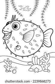 coloring book for kids, animals cartoons, undersea, under water coloring book, ocean animals for coloring, cartoon coloring, and Outline vector illustration for children. Cute cartoon characters, Blow