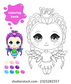 Coloring book for kids. Anime girl with wings.