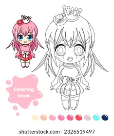 Coloring book for kids. Anime girl with rose.