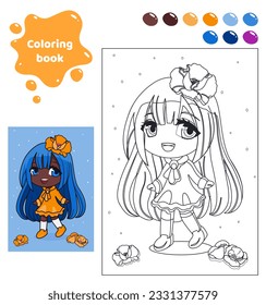 Coloring book for kids. Anime girl with flowers.